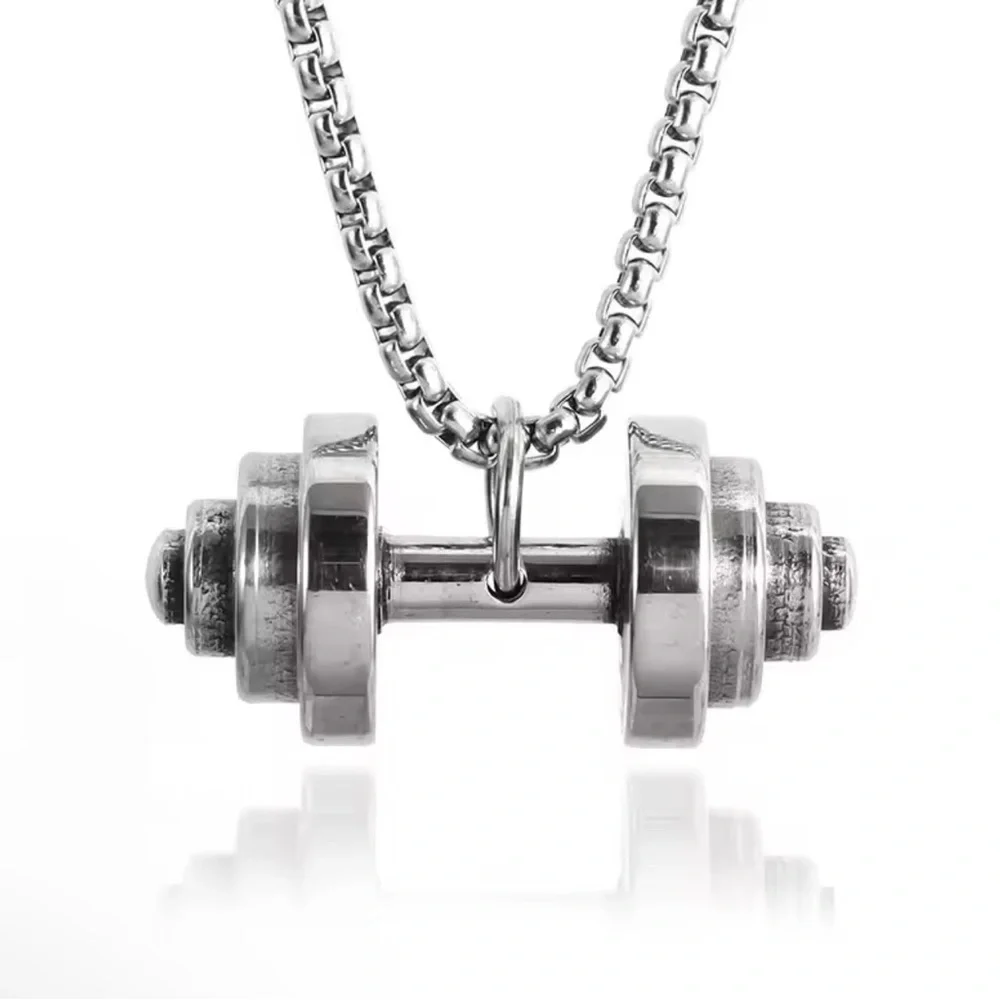 Men’s Silver Dumbbell Pendant Necklace